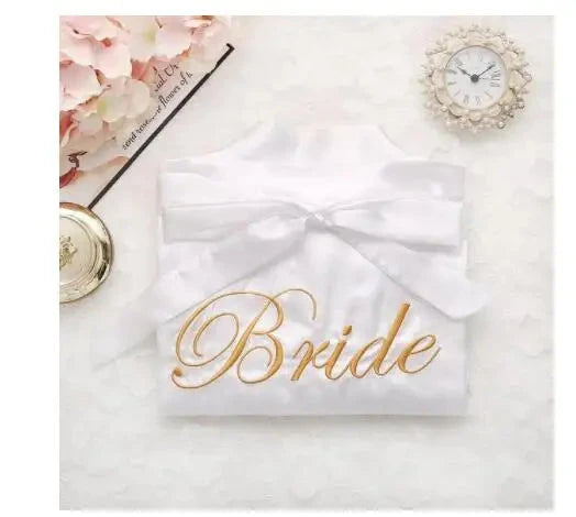 Bride Bridesmaid Wedding Robe Embroidery Kimono Bathrobe Gown Nightgown Casual Satin Short Women Sexy Nightwear Sleepwear Good Vibrations