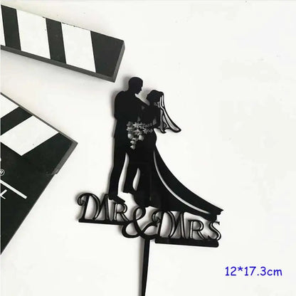Wedding Cake Topper Bride Groom Mr Mrs Wedding Decorations Acrylic Black gold Cake Toppers Mariage Party Supplies Adult Favors Good Vibrations