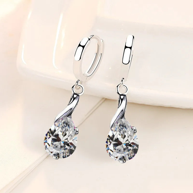 925 Sterling Silver New Woman Fashion Jewelry High Quality Blue Crystal Zircon Water Drop Mid-length Hot-selling Earrings Good Vibrations Adult Super Store