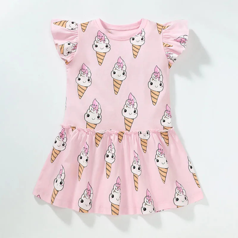 Little maven Baby Girls Summer Casual Clothes Little Genius Pretty Cartoon Dress Kids Soft and Comfort Wear Children's Clothing Good Vibrations