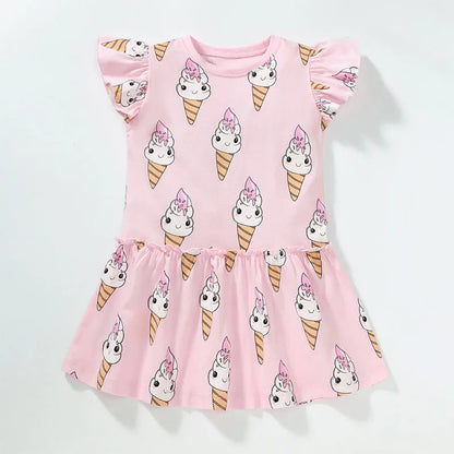 Little maven Baby Girls Summer Casual Clothes Little Genius Pretty Cartoon Dress Kids Soft and Comfort Wear Children's Clothing Good Vibrations