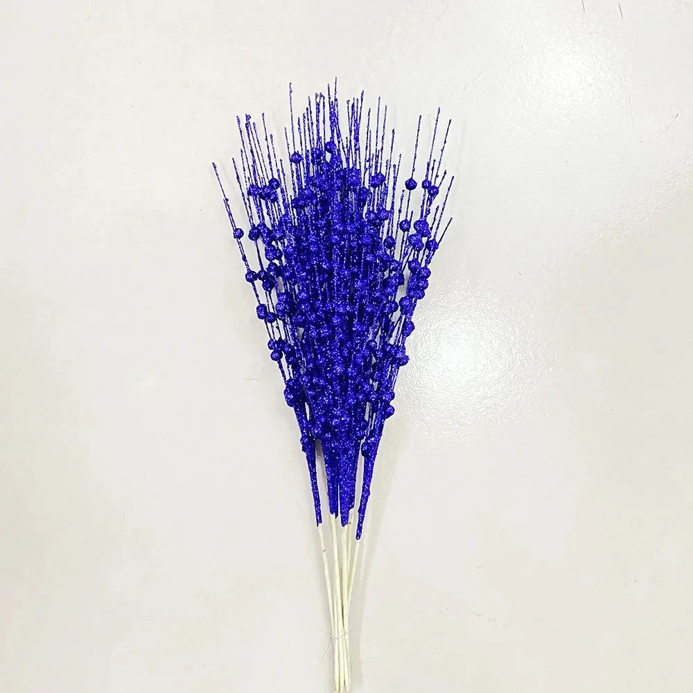 Christmas Tree Decoration, Fake Glitter Berry Leave, Dried Branch, Golden Powder, Flower Material, New Year Party, 1Pc, 12 Forks Good Vibrations