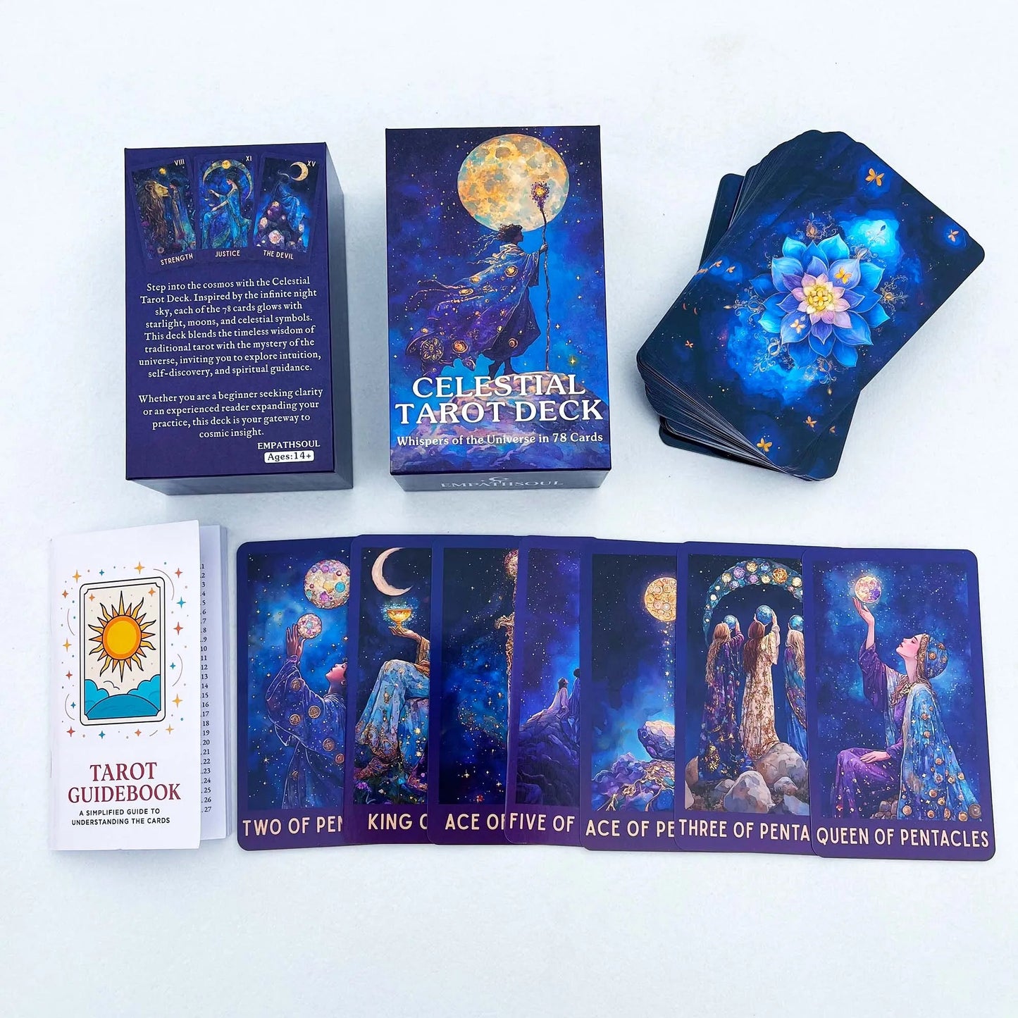 Celestial Tarot Deck, 78 English Tarot Cards with Guidebook, Beginner To Experienced, Wisdom of Traditional Tarot, 12x7cm Good Vibrations