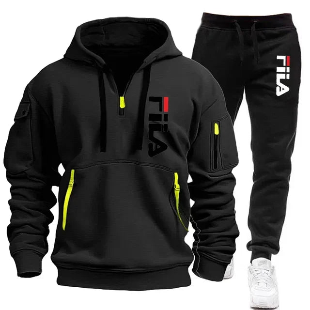 Autumn and Winter 2025 new men's hooded sweatshirt + pants two-piece set, outdoor multi-pocket men's pullover sportswear set Good Vibrations