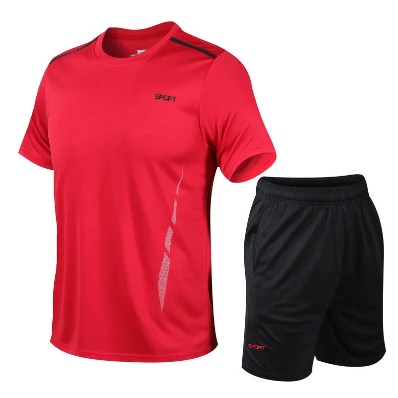 CHRLCK Men's Quick Drying Running Sets Breathable Hiking Fishing T-Shirt Short Soft Elasticity Gym Fitness Suits Outdoor Sports Good Vibrations