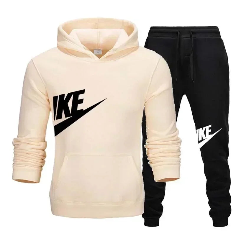 A new autumn and winter men's casual sportswear set of 2-piece hooded sweatshirt and long pants for outdoor fashionable jogging Good Vibrations