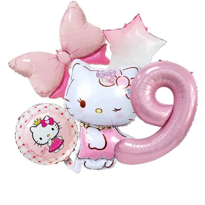 5pcs Hello Kitty Themed Birthday Party Decoration Supplies Kawaii KT Cat 32 Inch Number Foil Balloon Kit Baby Shower Girls Gift Good Vibrations