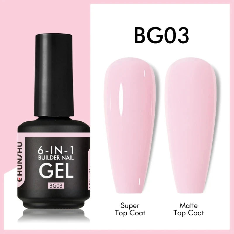 CHUNSHU 6 IN 1 Extension UV Gel Polish In A bottle Builder Nail Gel Rubber Base Coat Semi Permanent Nails Art Self-leveling 15ML Good Vibrations