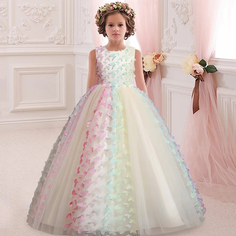 Girls' sleeveless Flower Girl Wedding Dress petal embroidery Long Dress Girls' dance performance model walk show art dress Good Vibrations