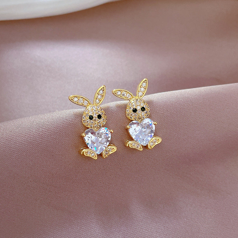 Stainless Steel Jewelry Sets for Woman Girls Shining Austrian Crystal Cute Rabbit Pendant Necklace Huggie Earrings Birthday Gift Good Vibrations Adult Super Store