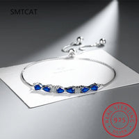 Pear Cut Blue Sapphire 925 Sterling Silver Bowknot Bracelet Adjustable for Women Statement Gemstone Jewelry Pulseiras De Prata Good Vibrations