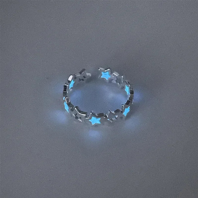 Glow In Dark Ring Luminous Blue Pink Light Love Heart Ring Couples Girls Silver Color Jewelry Adjustable Size New Fashion Rings Good Vibrations
