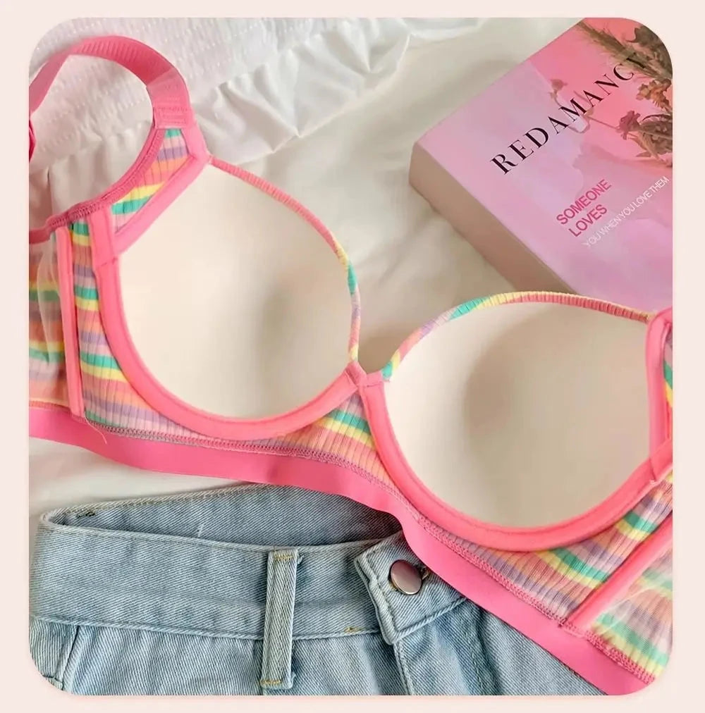 Sexy Bra for Women Tops Dopamine Rainbow Girl Seamless Bra Steel Ring Free Underwear Lingerie Bralette Good Vibrations