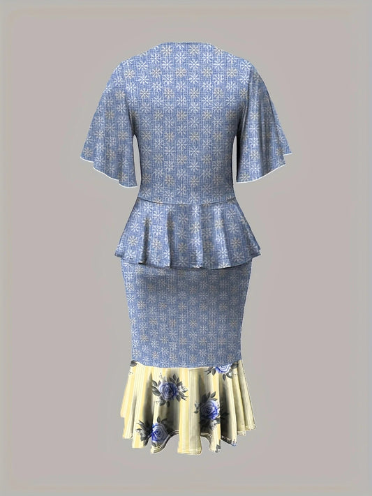 Women's stylish and elegant two-piece set: round neck top and irregular flared skirt Good Vibrations