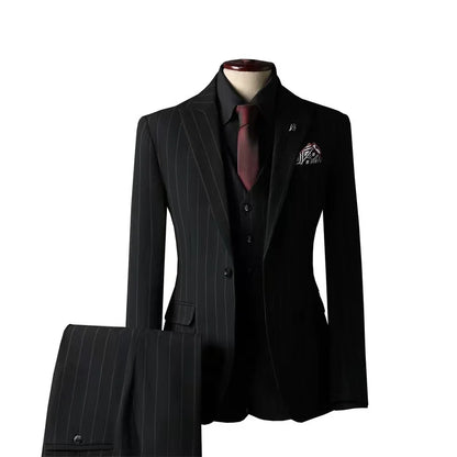 Striped suit set for men, groom's suit, British style groomsman's suit, business formal attire, wedding suit, men's suit
