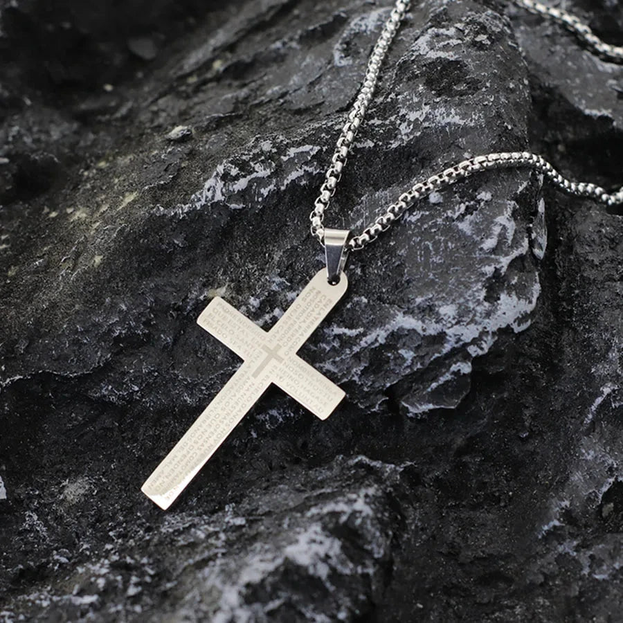 Classic Stainless Steel Cross Necklace For Men 24 Inches Long Pendant Collar Hiphop Rock Outdoor Cool Riding Neck Accessories Good Vibrations