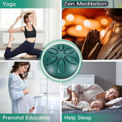 3 Inch Steel Tongue Drum - 6 Tone Handheld Instrument for Meditation & Yoga, Perfect Musical Gift for Beginners Good Vibrations
