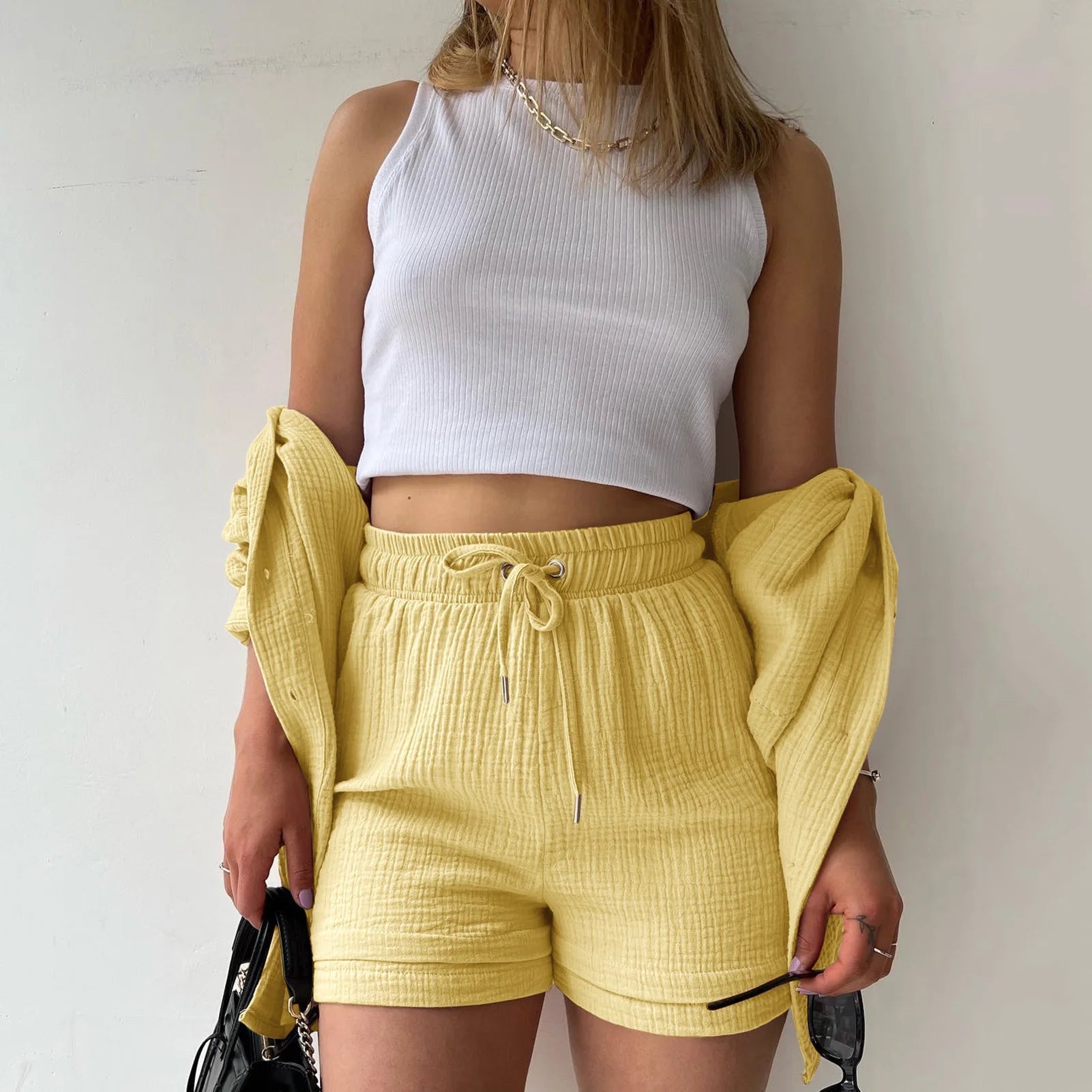 Women Summer Outfit Muslin Blouse Coat 2 Piece Clothing Women's Elegant Beach Holiday Women Set Female Coat Loose Suit Good Vibrations