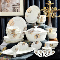 46pcs set, find bone china dinnerware set, gold leaf design, pocelain korean kitchen, christmas plate set, gold dinner plate set Good Vibrations