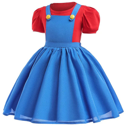 Halloween Costume Sets For Children Cartoon Bros Cosplay Dress+Top+Hat+Fake Beard Birthday Girls Party Dresses Carnival Clothing Good Vibrations