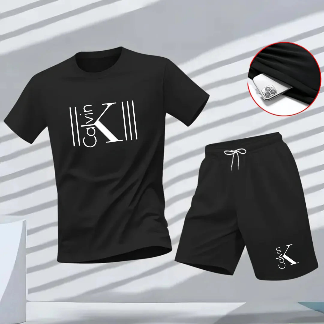 2025 Men's Breathable Sports Pattern Printed T-Shirt Casual Fashion Short-Sleeved T-Shirt Summer Streetwear Top Two-Piece Set Good Vibrations