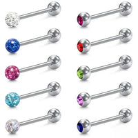 6Pcs Mixed Set 6mm Crystal 14G 1.6mm Steel Tongue Ring 16mm Bar Barbell Nipple Body Piercing Jewelry Good Vibrations Adult Super Store