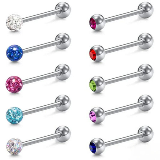 6Pcs Mixed Set 6mm Crystal 14G 1.6mm Steel Tongue Ring 16mm Bar Barbell Nipple Body Piercing Jewelry