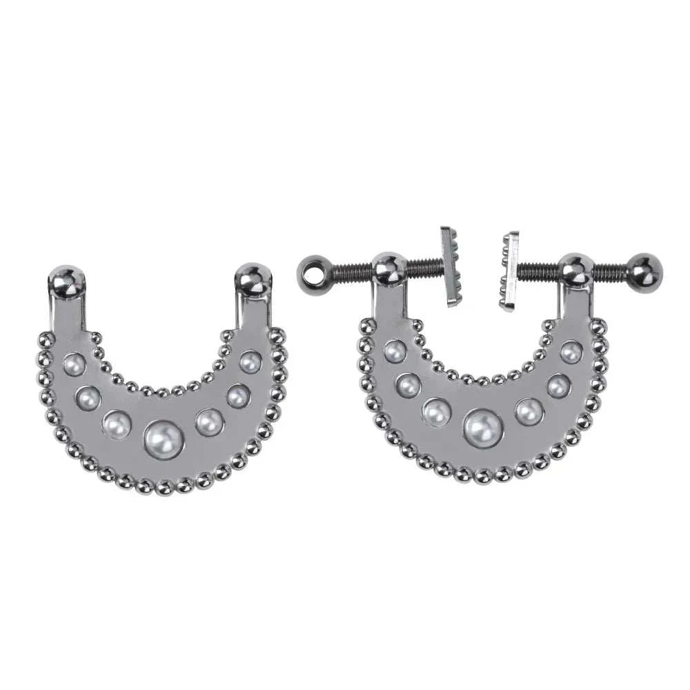 QKKQ 1 pair female metal bondage nipple clamp with chain, stainless steel.