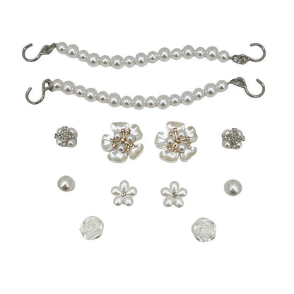 12pcs Luxury ABS Pearl Rose Flower Chain Charms for Crocs Decoration Suitable for Clogs Bogg Beach Bags Party Gift Idea Good Vibrations