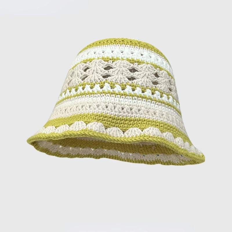 2024 Spring New Crochet Hat Korean Handmade Bucket Hat Women's Weaving Knitted Hat Y2k Fashion Flowers Autumn Winter Ins Beanies Good Vibrations