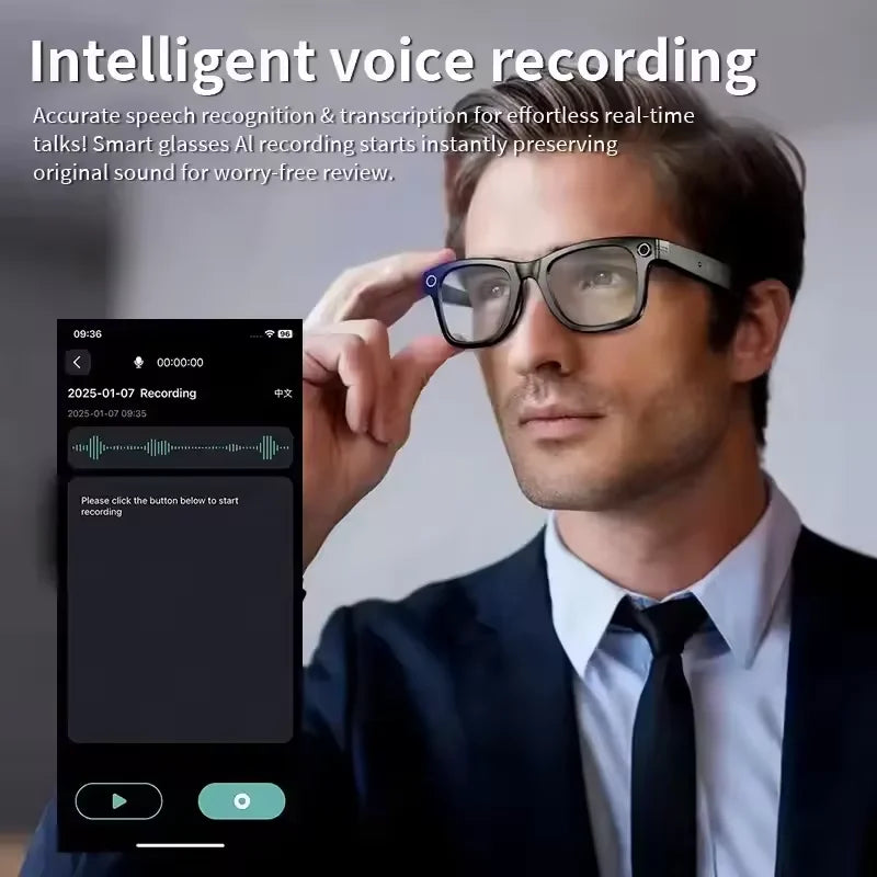 AI Smart Glasses 800W Anti Shake HD Camera Video Recording Languages Translation Sunglasses Bluetooth Call Music Play Man Women Good Vibrations