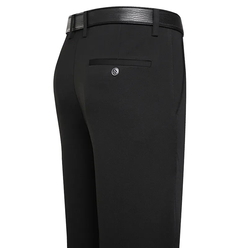 Suit Pants Men Business Casual Trousers Formal Dress Straight Pants Elastic Black Navy Blue Male Clothing Good Vibrations