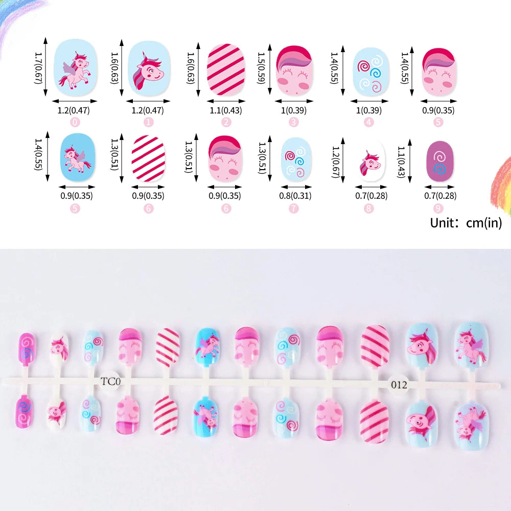 24Pcs/Strip Pink Detachable Child False Nails Tip Kawaii Cartoon Strawberry Acrylic Artificial Full Cover Press On Nail for Girl Good Vibrations