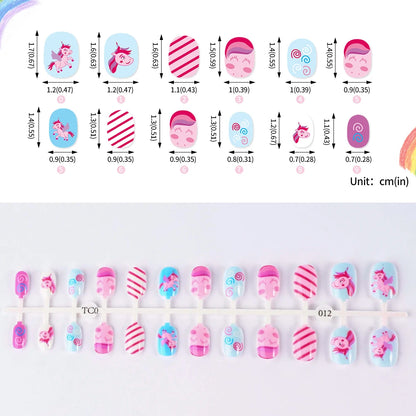24Pcs/Strip Pink Detachable Child False Nails Tip Kawaii Cartoon Strawberry Acrylic Artificial Full Cover Press On Nail for Girl Good Vibrations