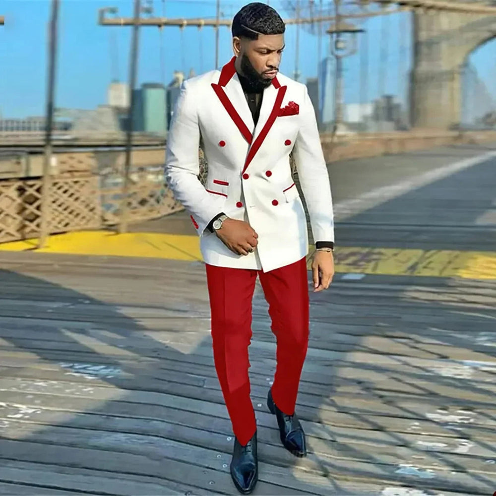 White Red Mens For Wedding Peaked Lapel Formal Groom Man Tuxedos Tailore Made Pants Suits Good Vibrations