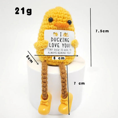 Positive Energy Pocket Hug Crochet Doll, Mini Handmade Knitted Plush Potato Turtle Vegetable Duck Funny Support Gift with Card Good Vibrations