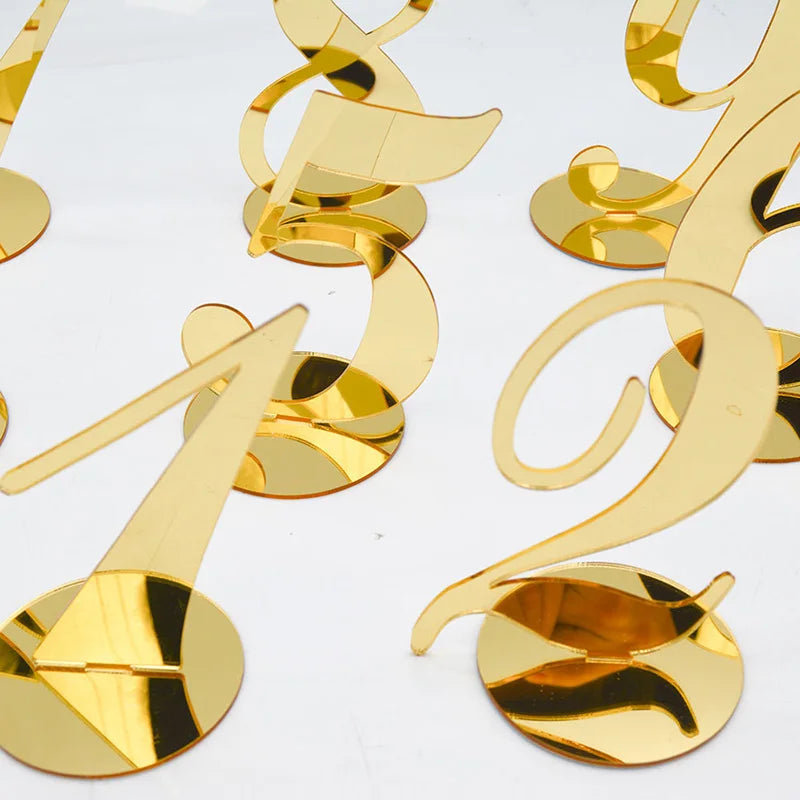 1PC Gold Silver Table Number with Holder Elegant Mirror Table Number Sign Seat Card For Wedding Birthday Party Anniversary Event Good Vibrations