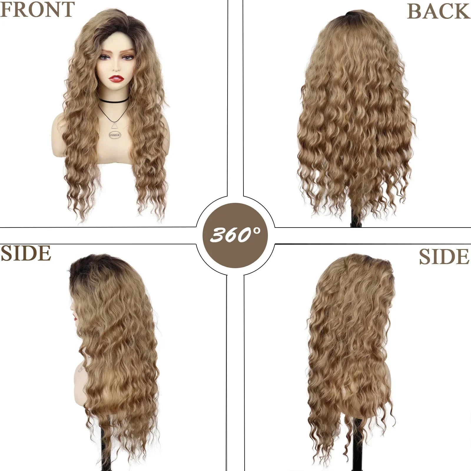 GNIMEGIL Synthetic Long Wave Cur Wigs Female Natural Brown Wig with Clip Free Part Side Bangs 80s Curly Wigs for Women Ombre Wig Good Vibrations