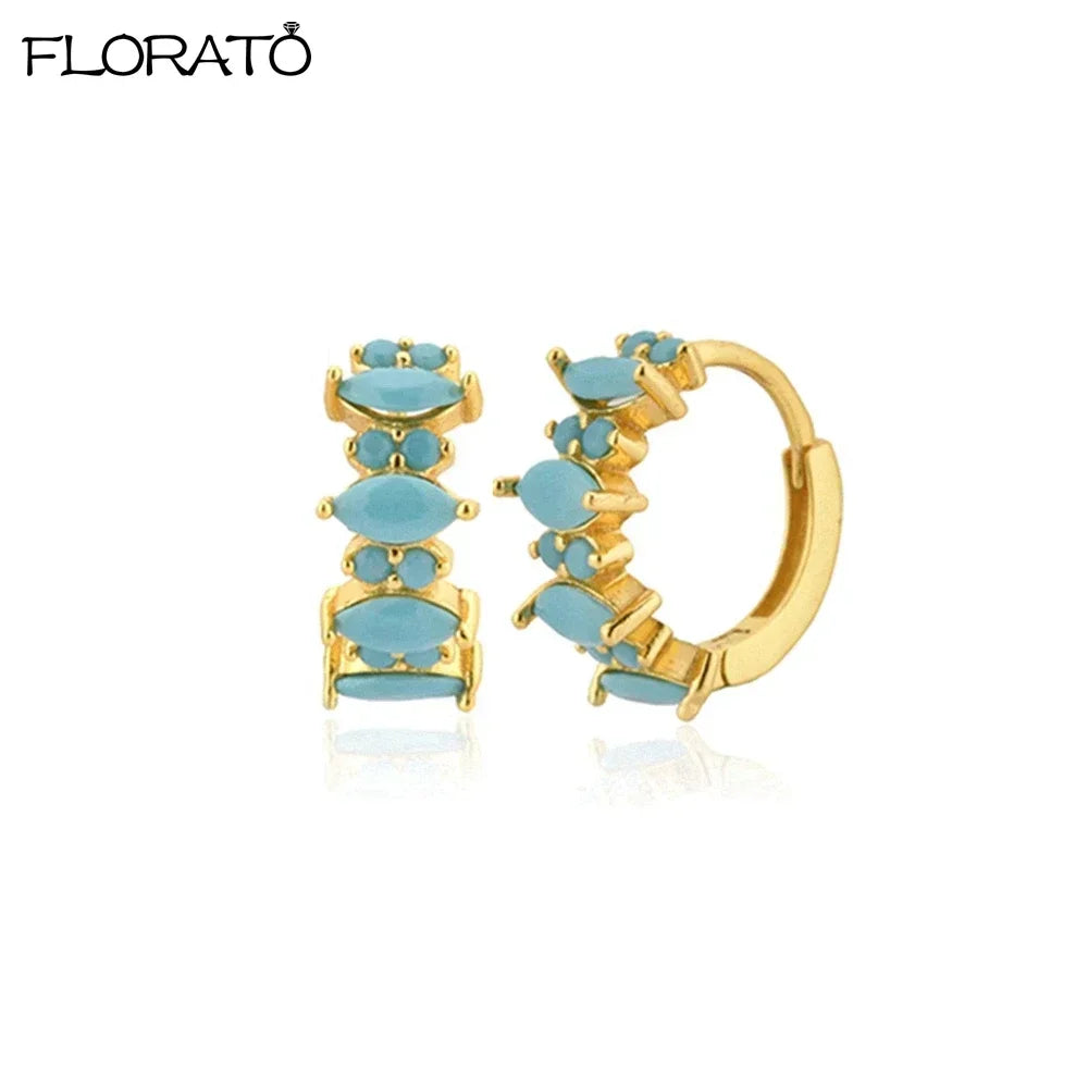 925 Sterling Silver Needle Summer Blue Earrings Trend 18K Gold Hoop Earrings for Women Fashion Puncture Jewelry Ear Accessories Good Vibrations