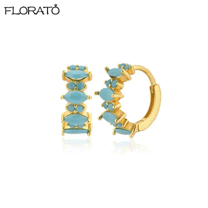 925 Sterling Silver Needle Summer Blue Earrings Trend 18K Gold Hoop Earrings for Women Fashion Puncture Jewelry Ear Accessories Good Vibrations