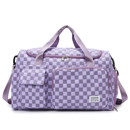 Fashion Large Capacity Checkerboard Pattern Duffle Handbag, Lightweight Travel Luggage Storage Bag, Portable Sports Fitness Bag Good Vibrations