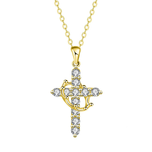 Cross Chain Christian Necklace Luxury Rotatable Crown Zircon Cross Necklace готический крест подвеска