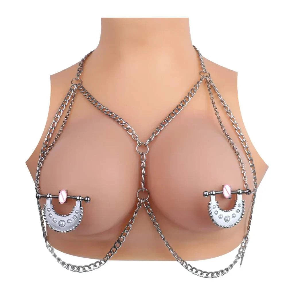 QKKQ 1 Pair Female Metal Bondage Nipple Clamp with Chain for Women Restraints and Stimulation.