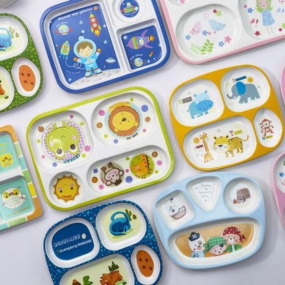 TP Food Grade Children's Dinner Plate Baby Cartoon Cute Eating Bowl Household Complementary Food Compartment Tray Children's Tableware Set Good Vibrations
