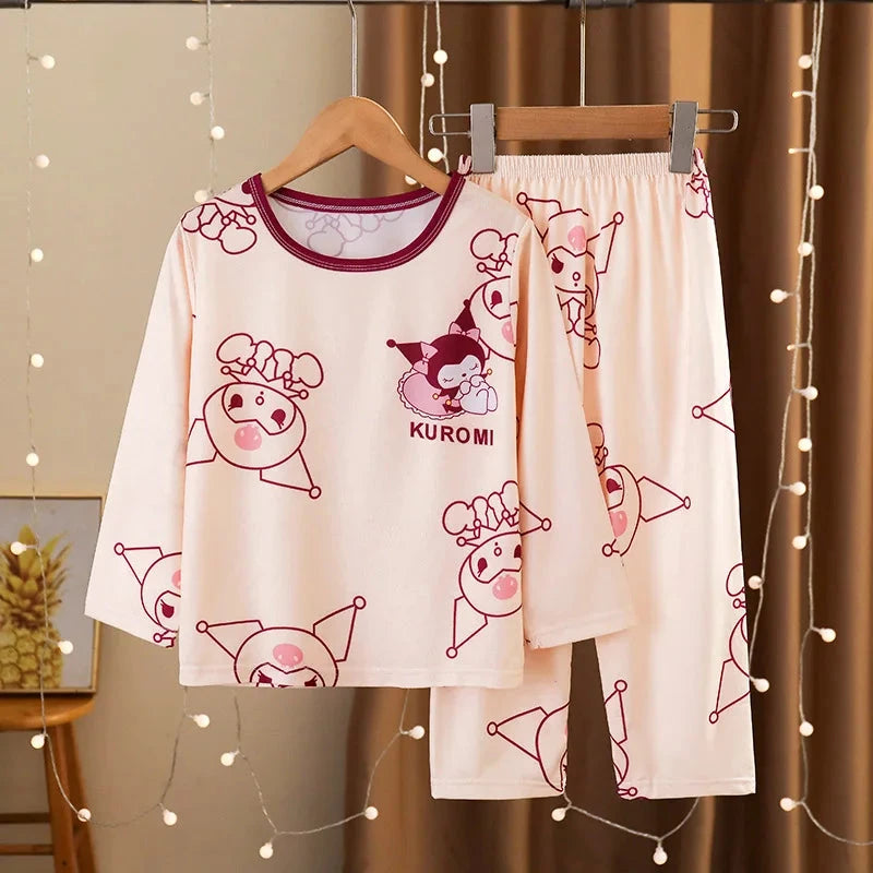 Girls Pajamas Spring Autumn Children Pajamas Long Sleeve Cartoon Kids Sleepwear Robe Children's Clothing Mother Good Vibrations