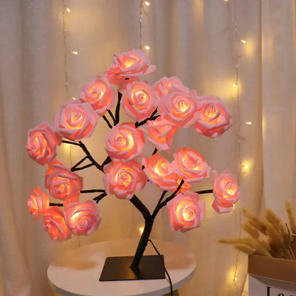 24LED Table Lamp Rose Flower Tree USB Night Lights Christmas Decoration Gift for Kids Room Rose Flower Lighting Home Decoration Good Vibrations