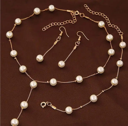 4pcs Gold-color Necklace Earring Bracelet Set Ladies Elegant Imitation-Pearls Collection Temperament Tassel Jewelry Good Vibrations Adult Super Store