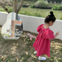 Bear Leader Rose Pink Plaid Bow Dress Elegant Lolita Child Big Girls Midi Dress Children Dresses Teens Party Princess Sundress Good Vibrations