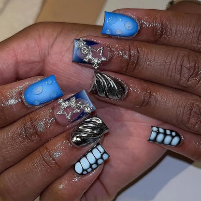 Pink Stars Nude Color Chic Delicate Wearable Nail Art Y2K Fashion Short False Nails Detachable Finished Fake Nails Press on Nail Good Vibrations