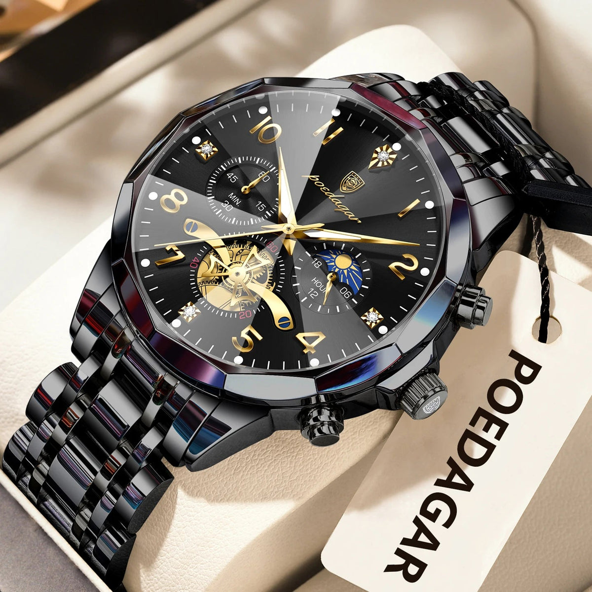 POEDAGAR Luxury High Quality Man Wristwatch Chronograph Stainless Steel Quartz Men's Watches Waterproof Luminous Men Clock Reloj Good Vibrations
